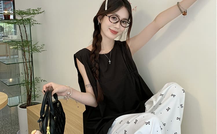 임산부 여름 새로운 착용 가져 가라. 에이즈 환자 세트 여성 루즈핏 표지 고기 슬림해 보이는 조끼 맨위 와이드 레그 팬츠 투피스 세트 상세 이미지 67