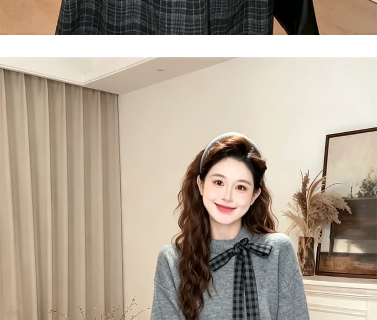 지금 지금 빅 사이즈 벨트 리본 스웨터 반신 스커트 투피스 세트 착용 가져 가라. 이른 가을 한 부서 품격 패션 가을 겨울 맨위 상세 이미지 23