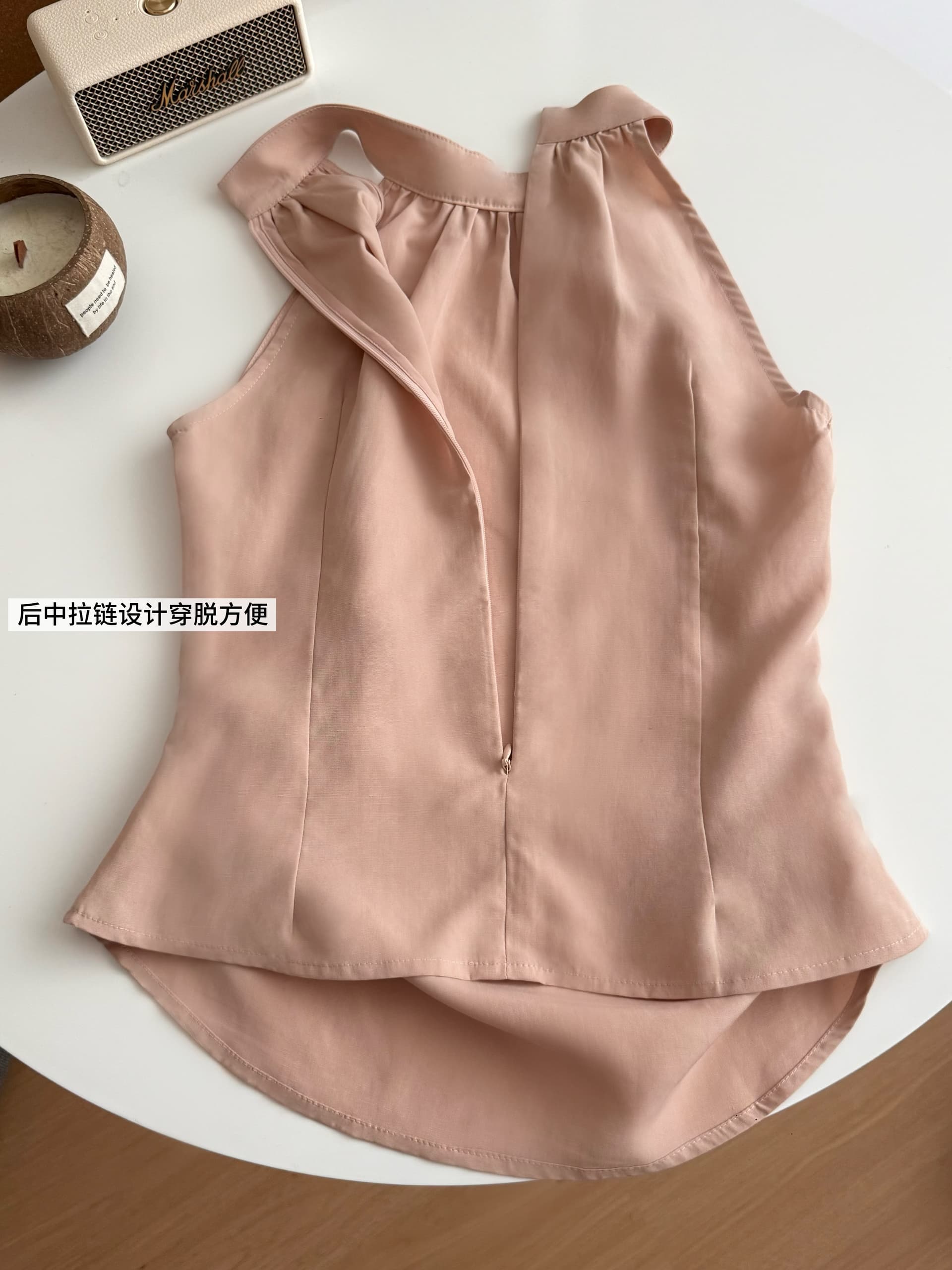 5werkwen 안개 분말 빛 맨 데이 접시 색상 추가 높음 수신 Pleat 반신 스커트 고급 센스 주간 실크 아마 투피스 세트 상세 이미지 5