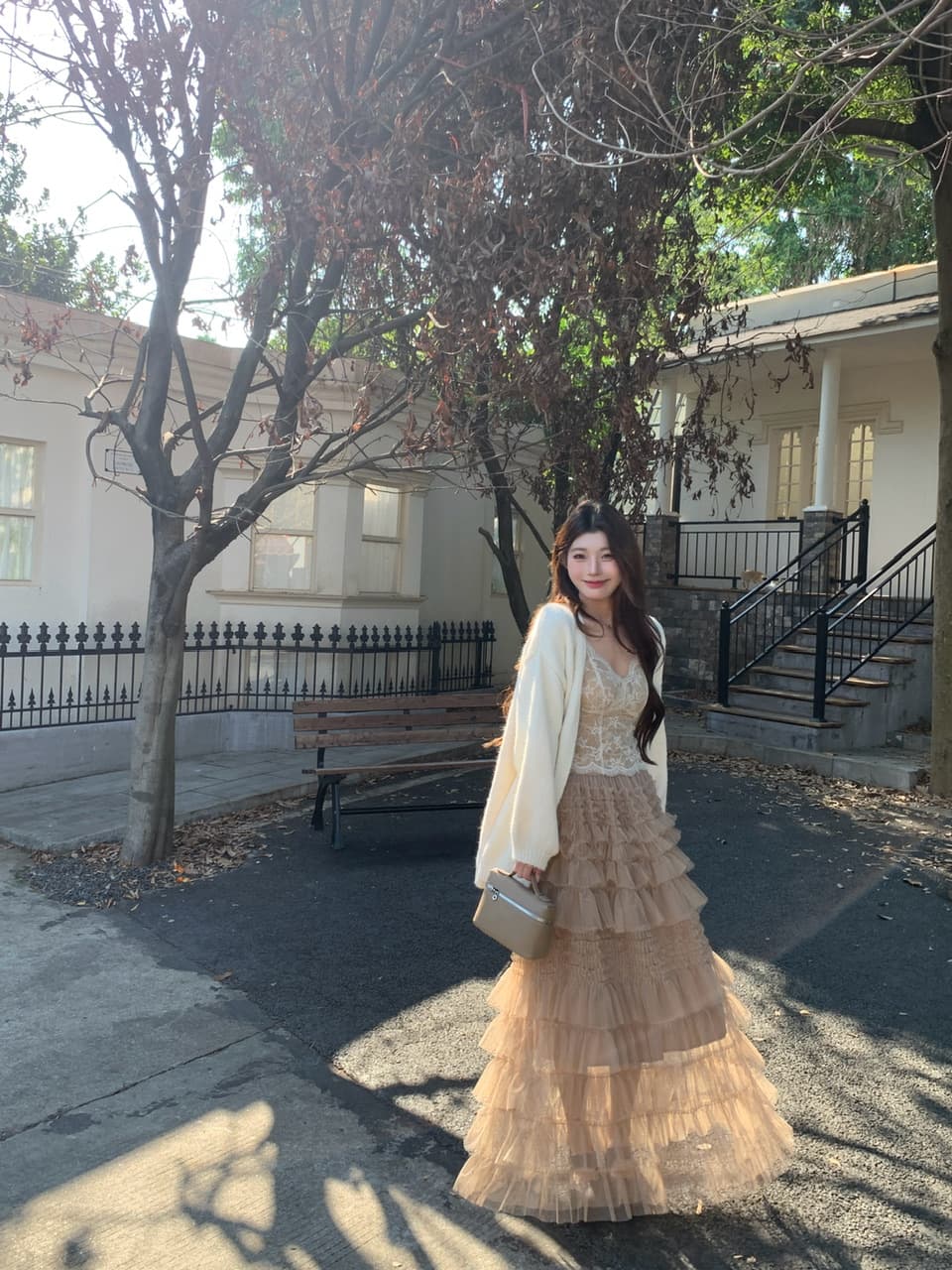정가 실사 새로운 요정 바람을 피우다 롱 코트 반 스커트 허리밴드 케이크 드레스 이미지 2