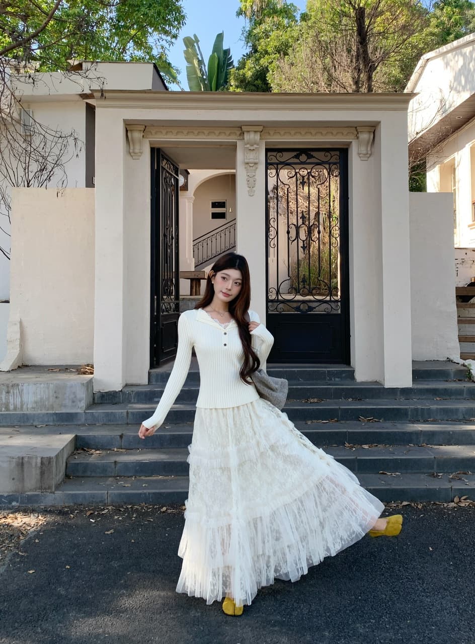 정가 실사 새로운 한 부서 착용 가져 가라. 무거운 작업 높은 품질 프릴 패치워크 케이크 드레스 롱 코트 레이스 거즈 스커트 상세 이미지 4
