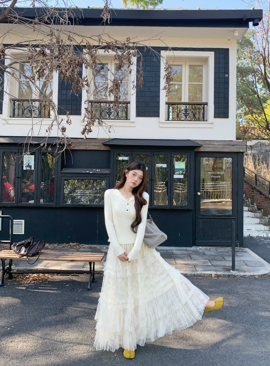 정가 실사 새로운 한 부서 착용 가져 가라. 무거운 작업 높은 품질 프릴 패치워크 케이크 드레스 롱 코트 레이스 거즈 스커트 상세 이미지 7