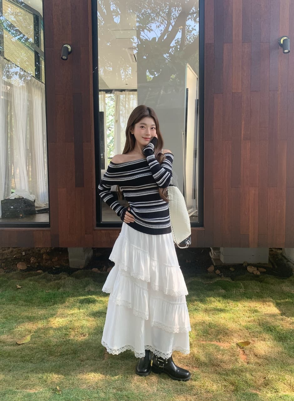 정가 실사 새로운 달콤한 차가운 바람 화이트 레이스 반신 스커트 프릴 큰 진자 롱 스커트 이미지 4