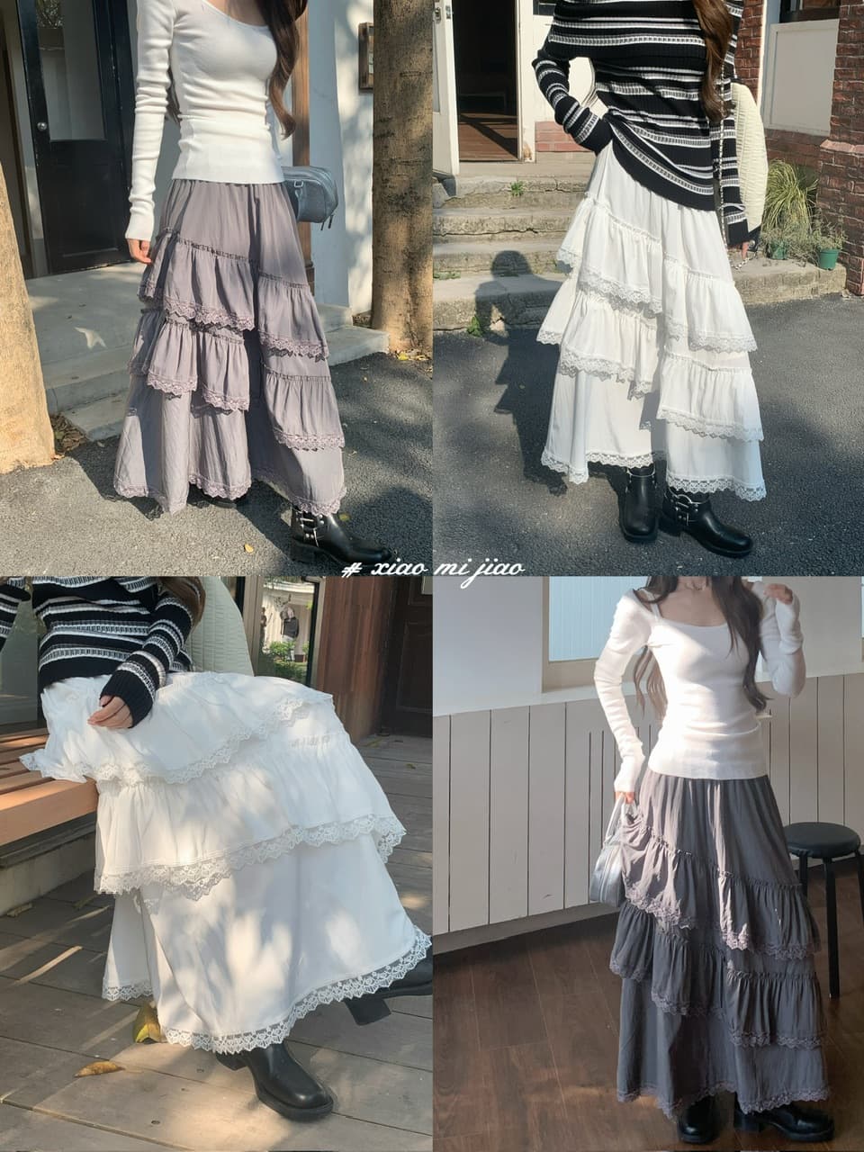 정가 실사 새로운 달콤한 차가운 바람 화이트 레이스 반신 스커트 프릴 큰 진자 롱 스커트 상세 이미지 1