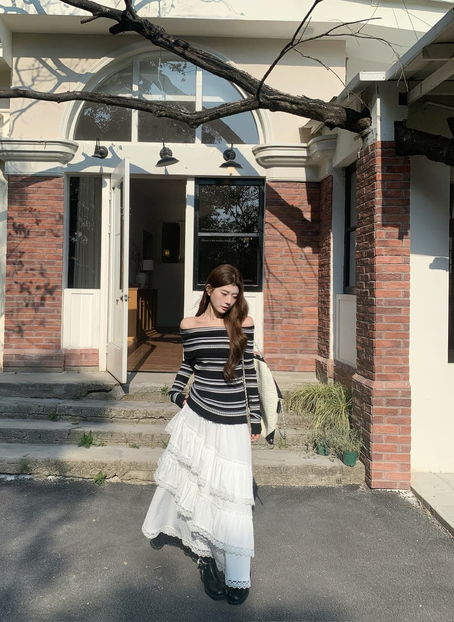 정가 실사 새로운 달콤한 차가운 바람 화이트 레이스 반신 스커트 프릴 큰 진자 롱 스커트 상세 이미지 8