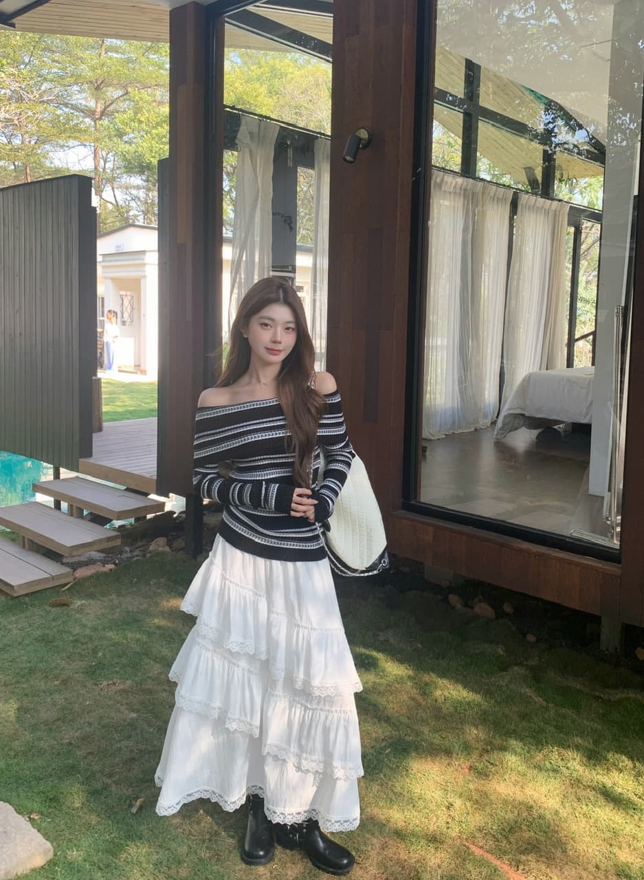 정가 실사 새로운 달콤한 차가운 바람 화이트 레이스 반신 스커트 프릴 큰 진자 롱 스커트 상세 이미지 10