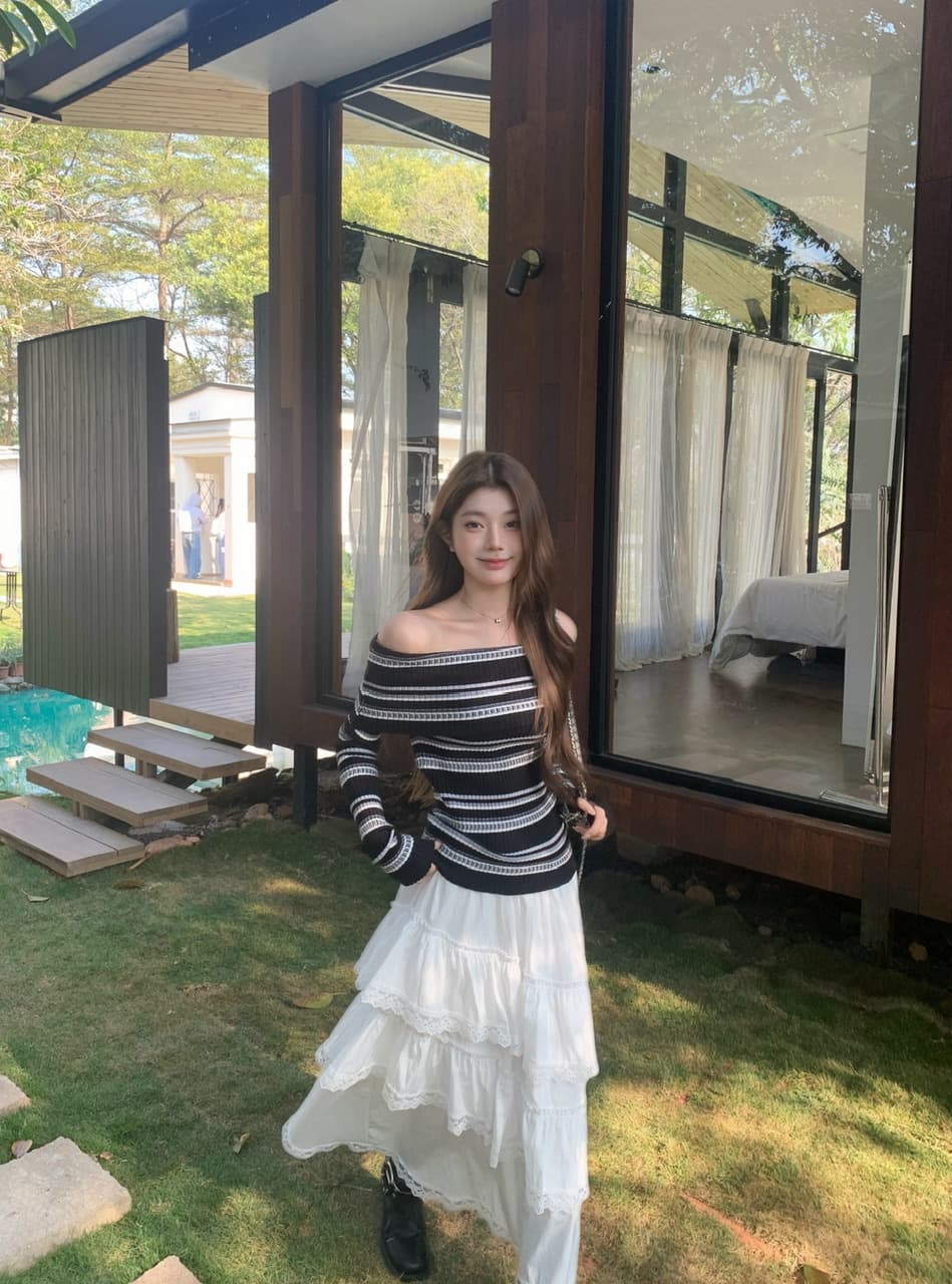 정가 실사 새로운 달콤한 차가운 바람 화이트 레이스 반신 스커트 프릴 큰 진자 롱 스커트 상세 이미지 12