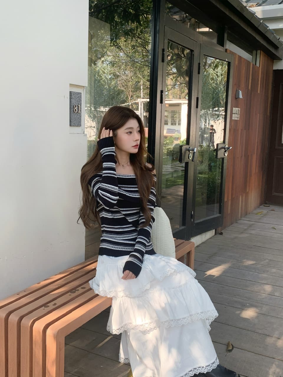 정가 실사 새로운 달콤한 차가운 바람 화이트 레이스 반신 스커트 프릴 큰 진자 롱 스커트 상세 이미지 14