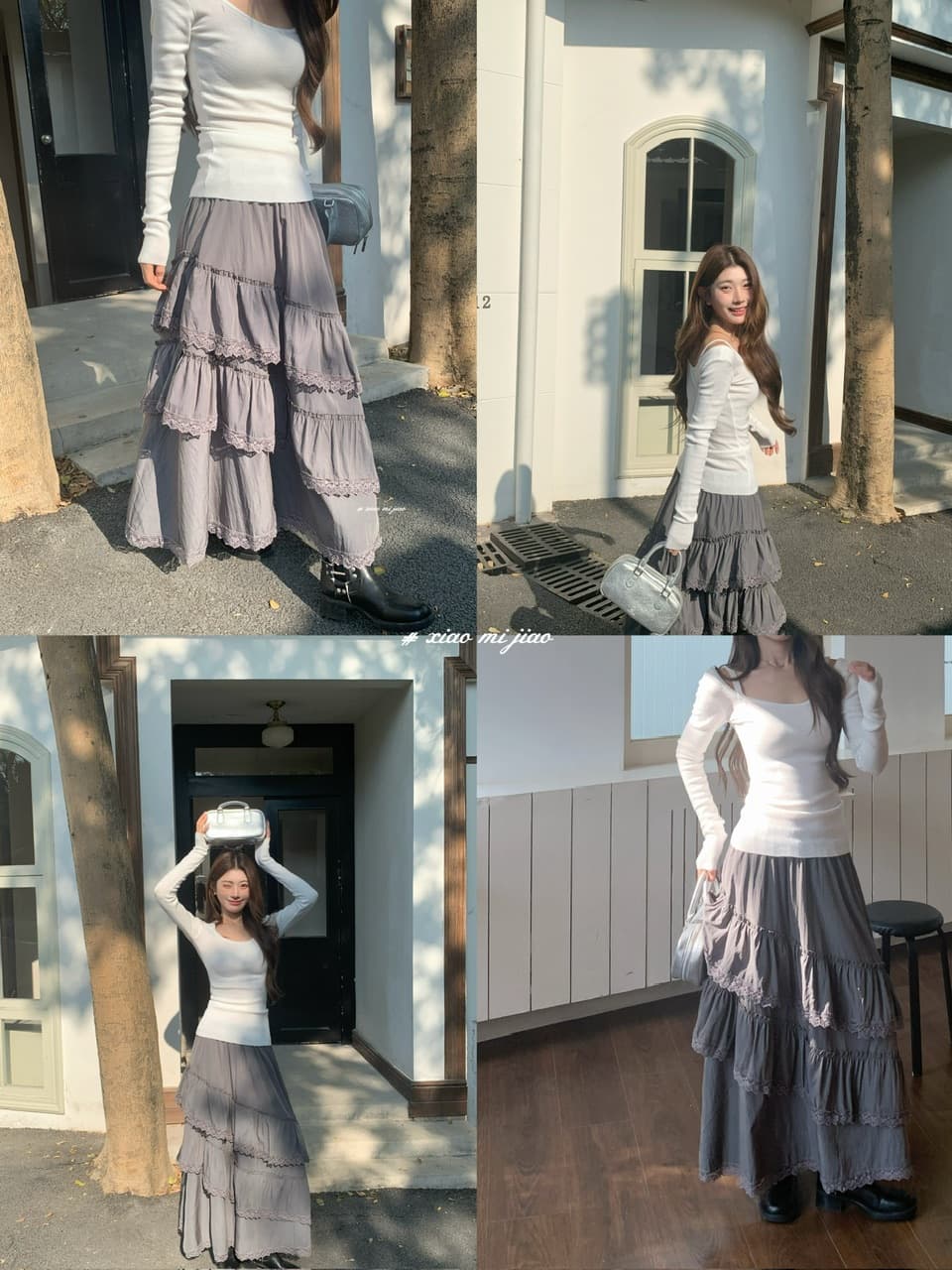 정가 실사 새로운 달콤한 차가운 바람 화이트 레이스 반신 스커트 프릴 큰 진자 롱 스커트 상세 이미지 18