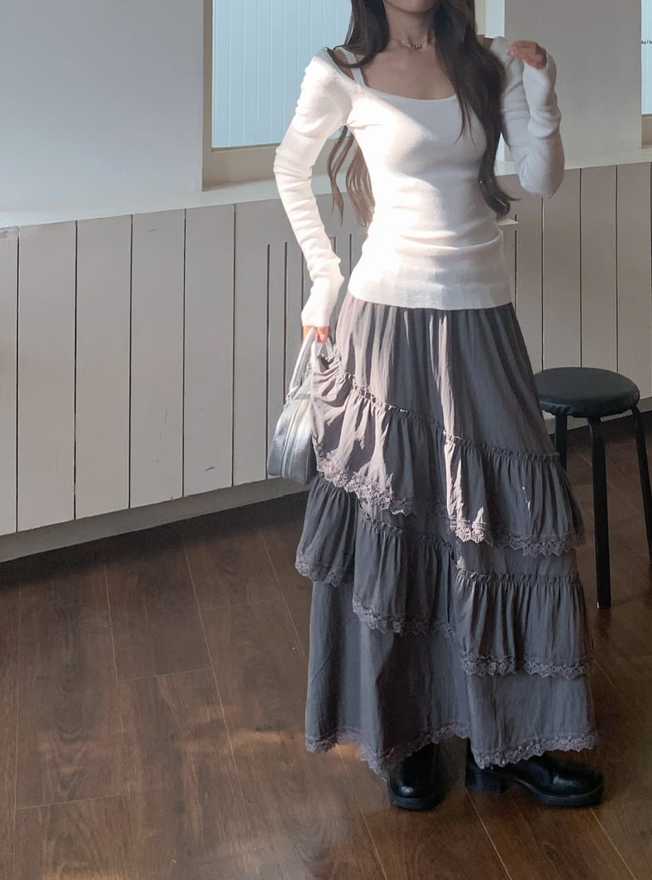 정가 실사 새로운 달콤한 차가운 바람 화이트 레이스 반신 스커트 프릴 큰 진자 롱 스커트 상세 이미지 20