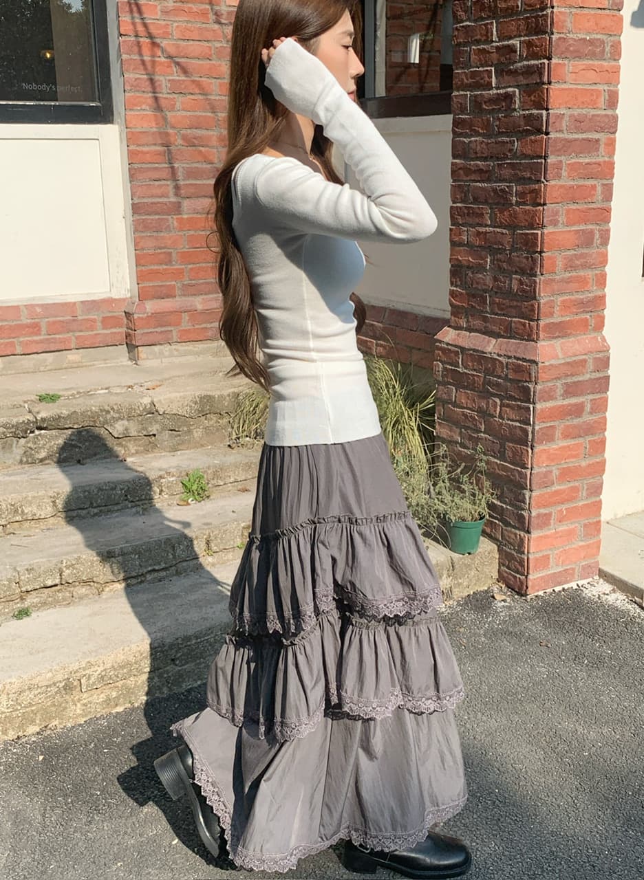 정가 실사 새로운 달콤한 차가운 바람 화이트 레이스 반신 스커트 프릴 큰 진자 롱 스커트 상세 이미지 27