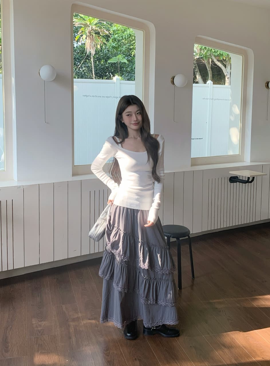 정가 실사 새로운 달콤한 차가운 바람 화이트 레이스 반신 스커트 프릴 큰 진자 롱 스커트 상세 이미지 28