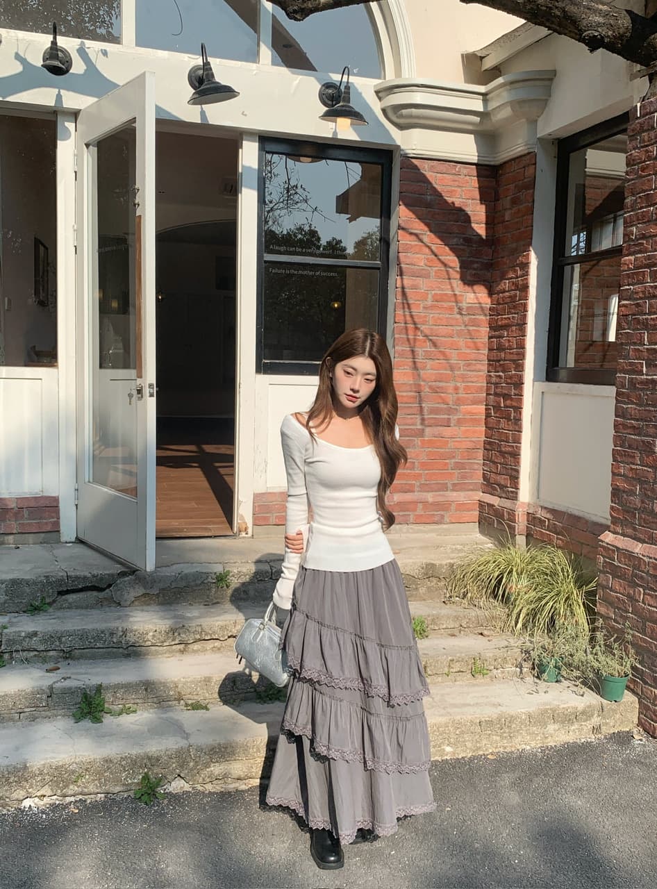 정가 실사 새로운 달콤한 차가운 바람 화이트 레이스 반신 스커트 프릴 큰 진자 롱 스커트 상세 이미지 31