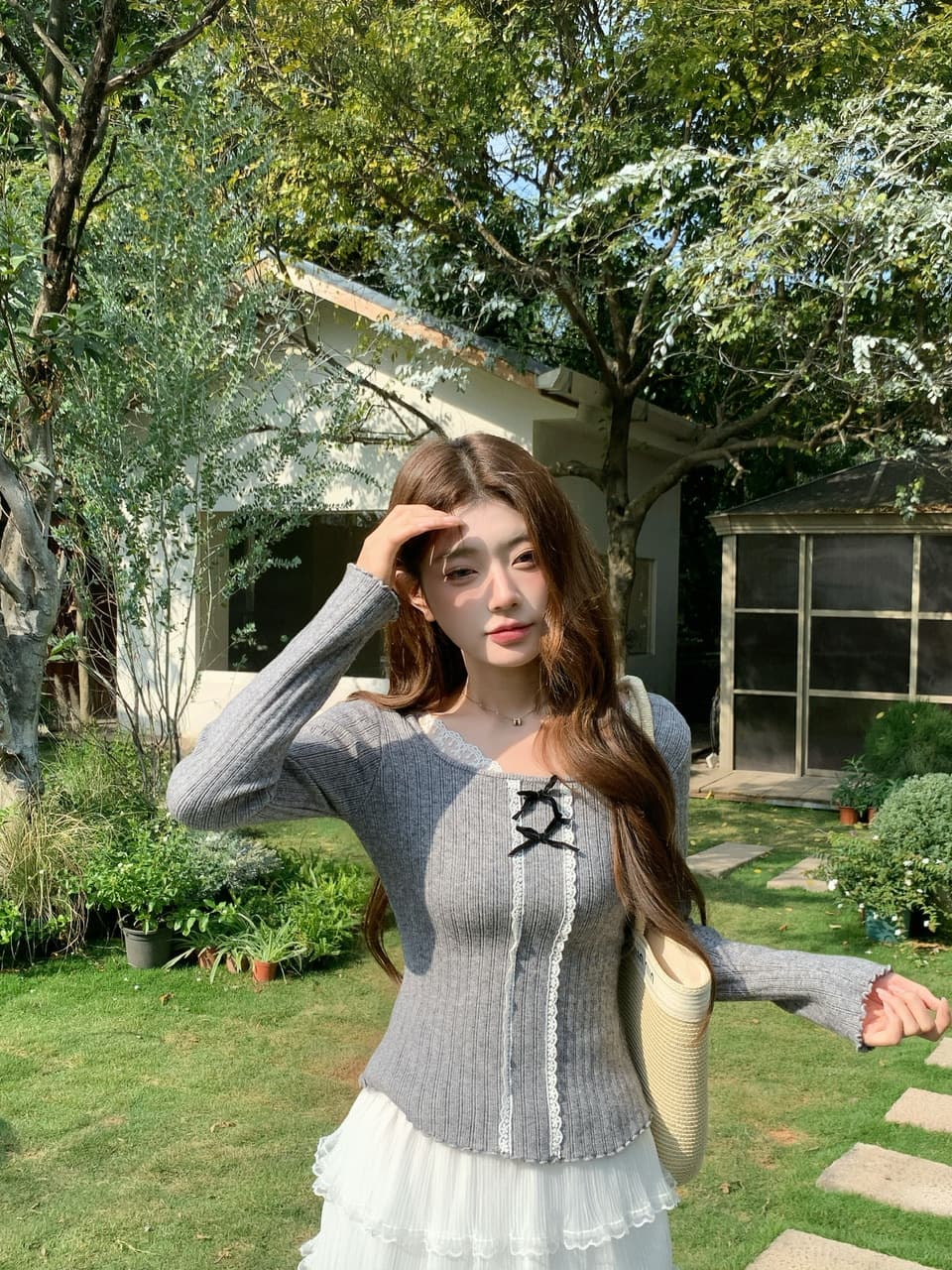 정가 실사 순수한 욕망 레이스 나비 매듭 인사이드 가져 가라. 기본 셔츠 달콤한 핫걸 몸매 가꾸기 긴팔 니트 맨위 상세 이미지 7