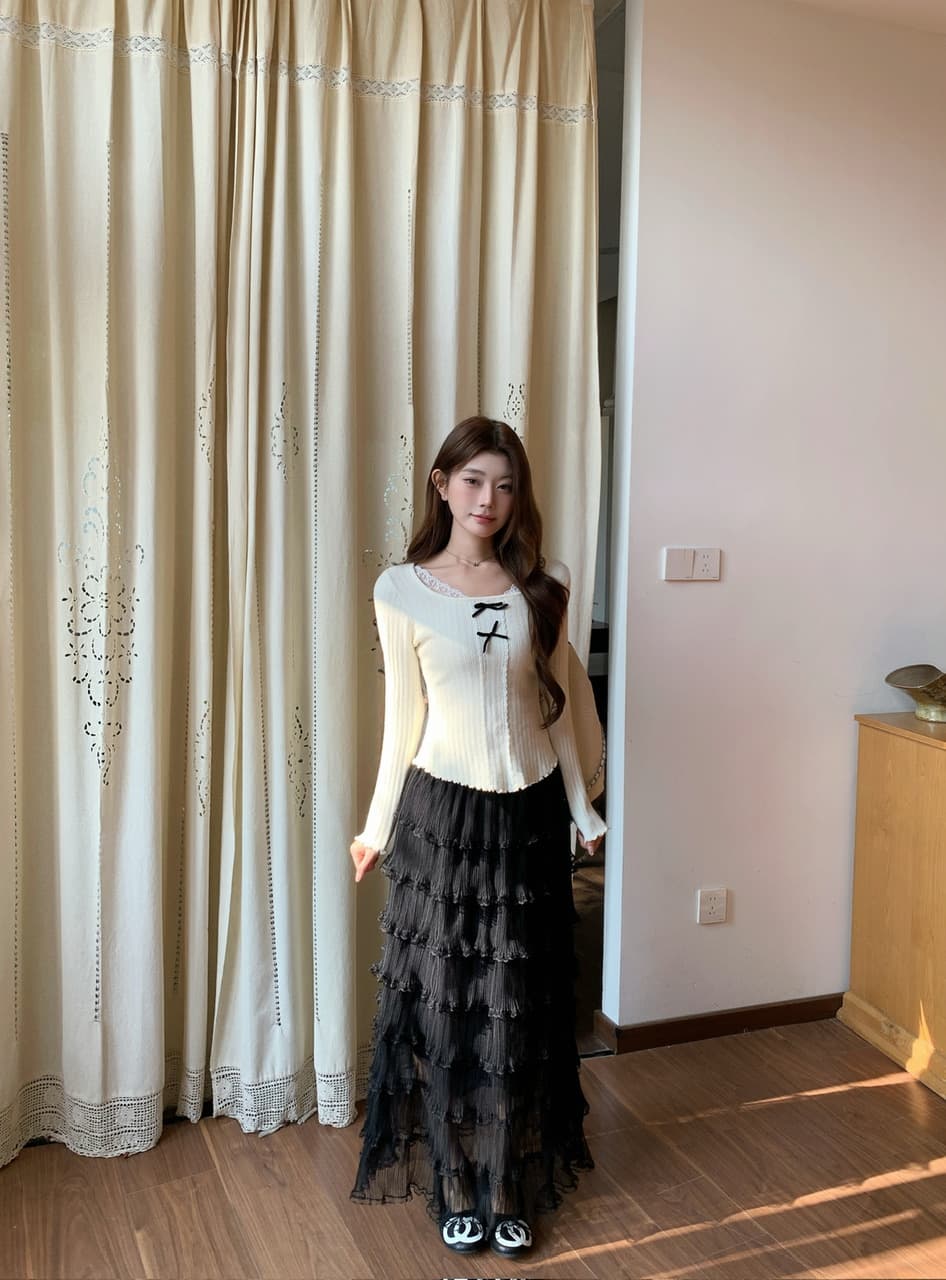 정가 실사 순수한 욕망 레이스 나비 매듭 인사이드 가져 가라. 기본 셔츠 달콤한 핫걸 몸매 가꾸기 긴팔 니트 맨위 상세 이미지 11