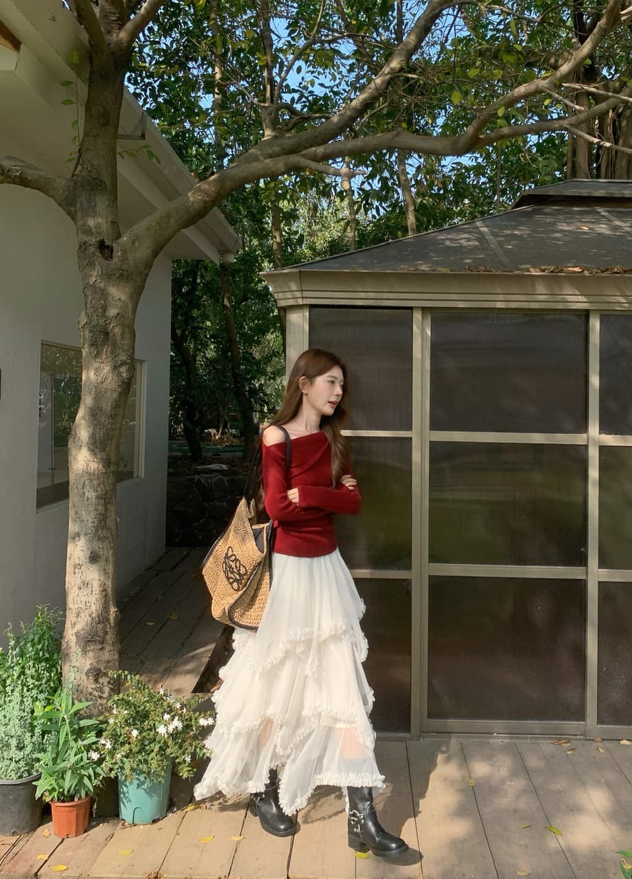 정가 실사 화이트 불규칙 망사 반신 스커트 여자 중간 롱 코트 프릴 케이크 드레스 한 마디 롱 스커트 상세 이미지 4