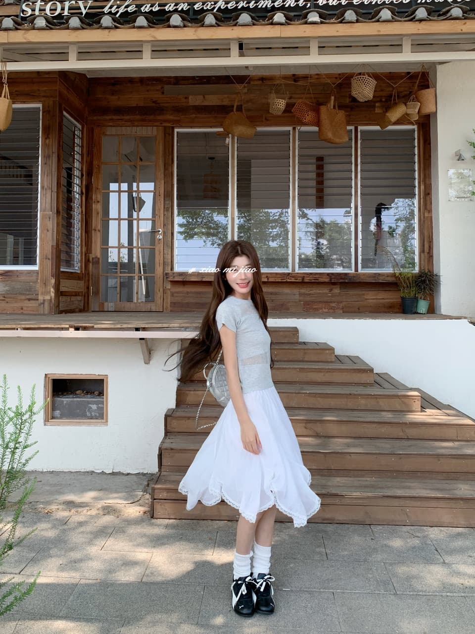 정가 실사 한 부서 부드러운 바람 화이트 거즈 스커트 하이웨이스트 슬림해 보이는 레이스 레이스 불규칙 반신 스커트 상세 이미지 12