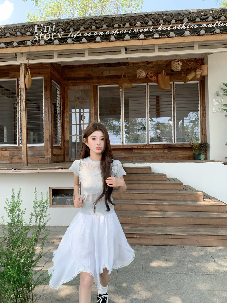 정가 실사 한 부서 부드러운 바람 화이트 거즈 스커트 하이웨이스트 슬림해 보이는 레이스 레이스 불규칙 반신 스커트 상세 이미지 17