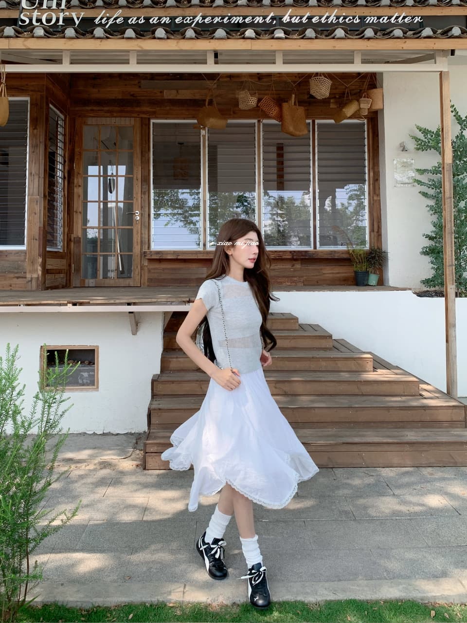정가 실사 한 부서 부드러운 바람 화이트 거즈 스커트 하이웨이스트 슬림해 보이는 레이스 레이스 불규칙 반신 스커트 상세 이미지 18