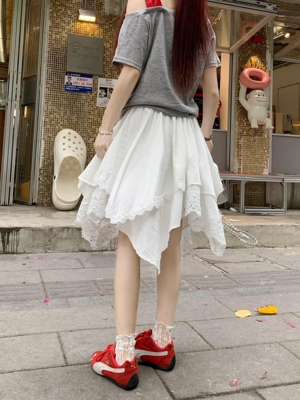 정가 실사 한 부서 chic 화이트 케이크 드레스 여성 여름 하이웨이스트 슬림해 보이는 불규칙 레이스 측면 A라인 스커트 상세 이미지 9