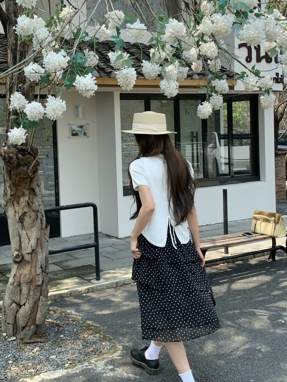 정가 실사 한 부서 부드러운 바람 화이트 니트 반팔 도트 무늬 프릴 반신 스커트 출퇴근 다용도 세트 상세 이미지 39