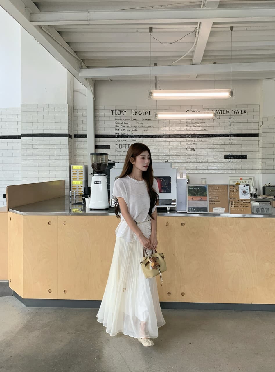 정가 실사 한 부서 여성 주님 분위기 센스 착용 가져 가라. 느슨함 센스 베이지 색 니트 베이지 색 플리츠 큰 진자 롱 스커트 상세 이미지 12