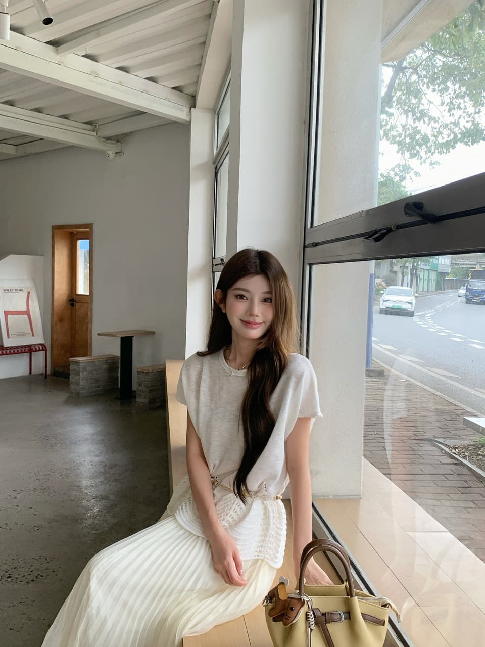 정가 실사 한 부서 여성 주님 분위기 센스 착용 가져 가라. 느슨함 센스 베이지 색 니트 베이지 색 플리츠 큰 진자 롱 스커트 상세 이미지 15