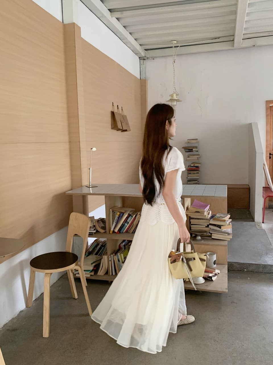 정가 실사 한 부서 여성 주님 분위기 센스 착용 가져 가라. 느슨함 센스 베이지 색 니트 베이지 색 플리츠 큰 진자 롱 스커트 상세 이미지 40