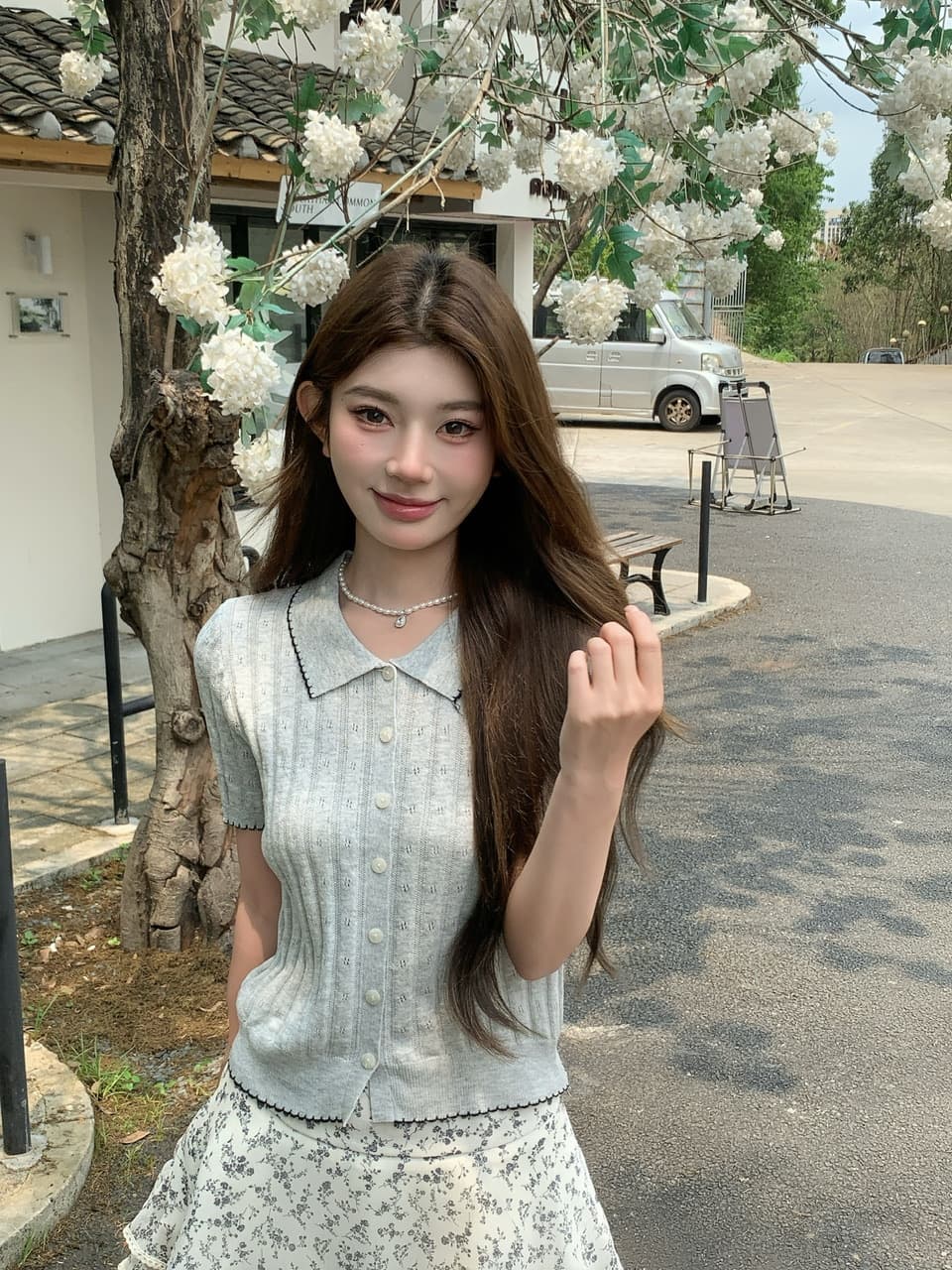 정가 실사 한 부서 부드러운 바람 베이비 칼라 니트 반팔 작은 키 꽃무늬 케이크 드레스 투피스 세트 상세 이미지 7
