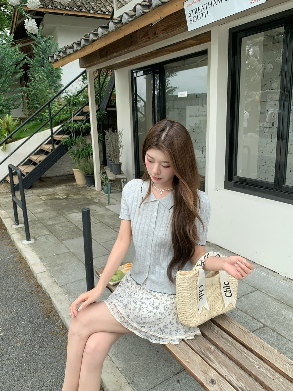 정가 실사 한 부서 부드러운 바람 베이비 칼라 니트 반팔 작은 키 꽃무늬 케이크 드레스 투피스 세트 상세 이미지 18