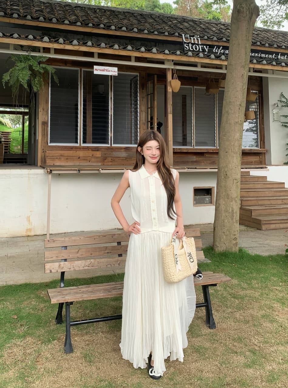 정가 실사 한 부서 순수한 욕망 바람 POLO 칼라 니트 조끼 요정 롱 스커트 세트 여성 품격 슬림해 보이는 세트 상세 이미지 13