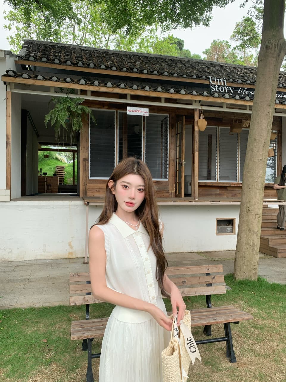 정가 실사 한 부서 순수한 욕망 바람 POLO 칼라 니트 조끼 요정 롱 스커트 세트 여성 품격 슬림해 보이는 세트 상세 이미지 16