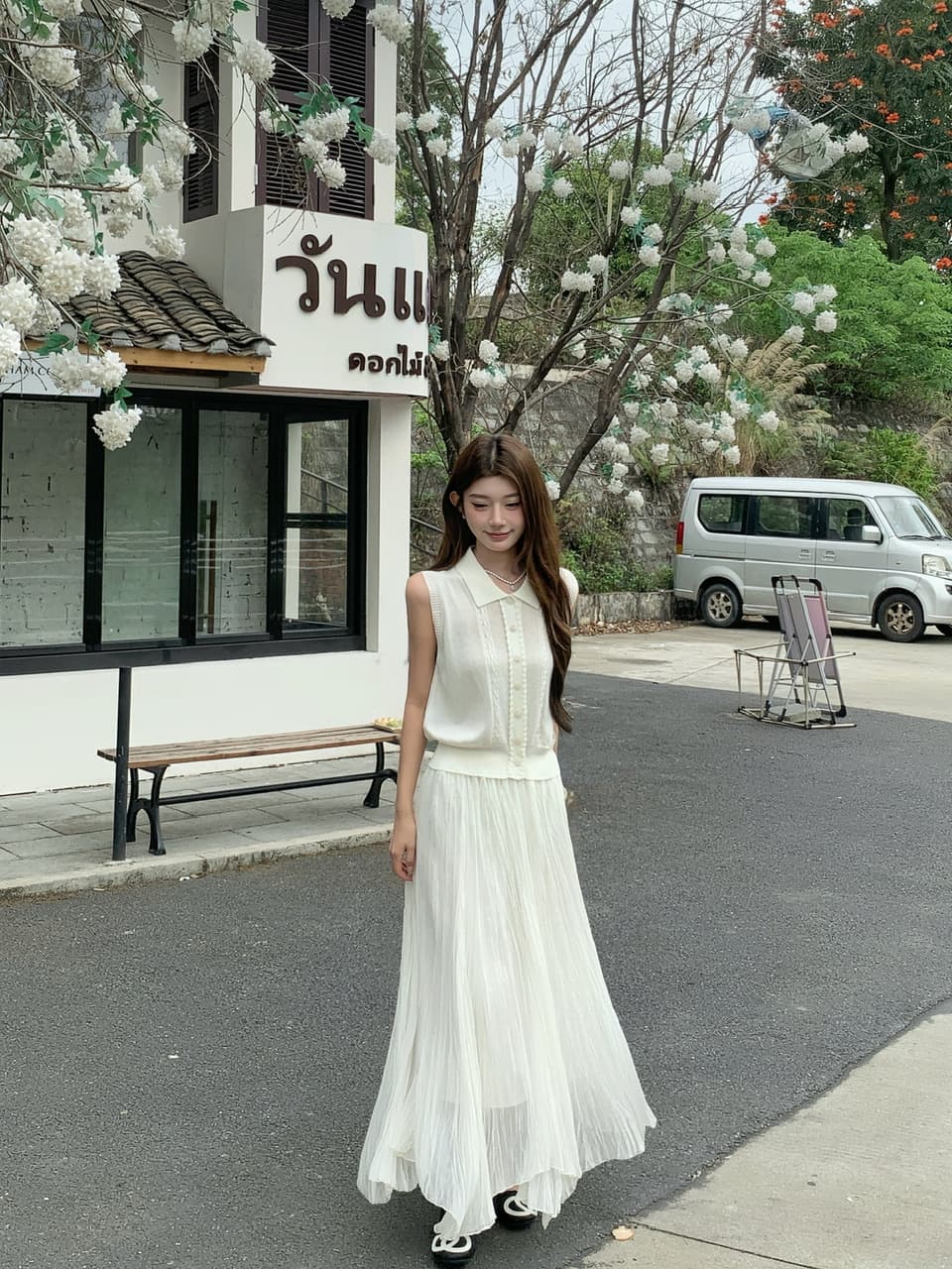 정가 실사 한 부서 순수한 욕망 바람 POLO 칼라 니트 조끼 요정 롱 스커트 세트 여성 품격 슬림해 보이는 세트 상세 이미지 18