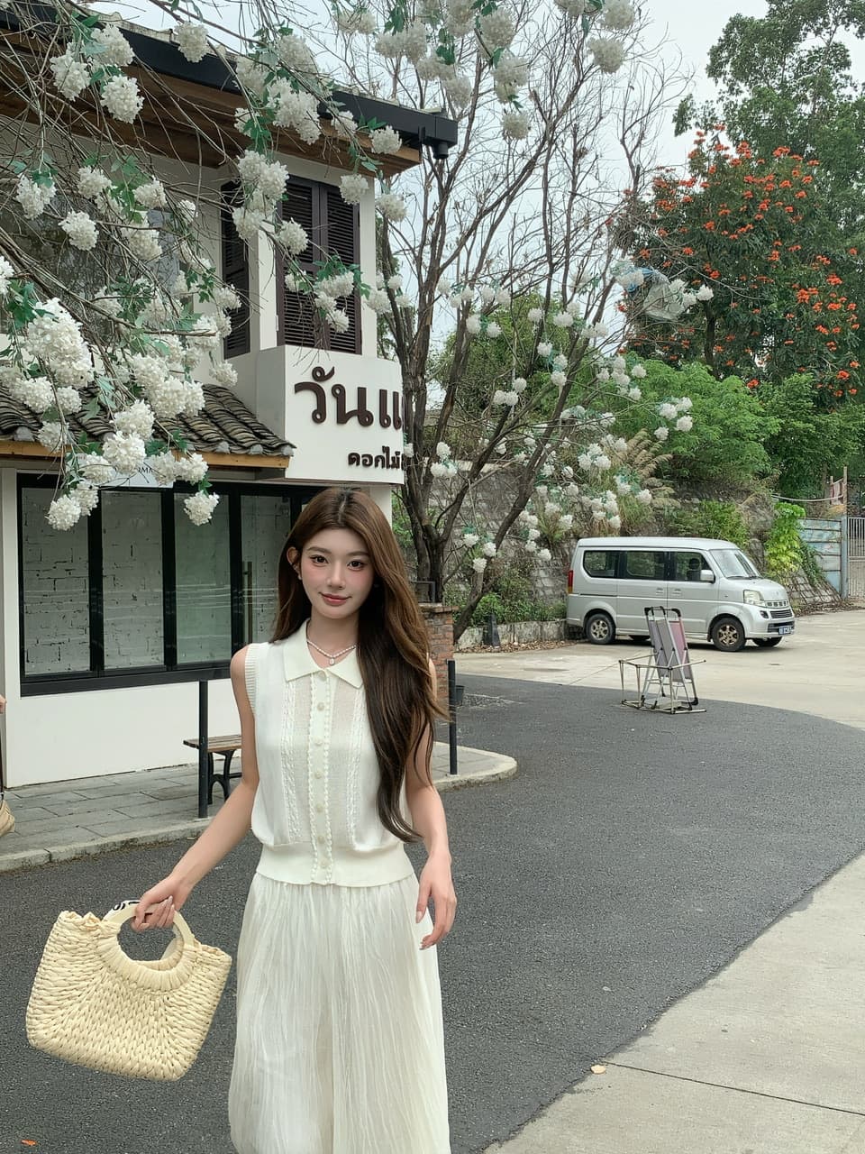 정가 실사 한 부서 순수한 욕망 바람 POLO 칼라 니트 조끼 요정 롱 스커트 세트 여성 품격 슬림해 보이는 세트 상세 이미지 22