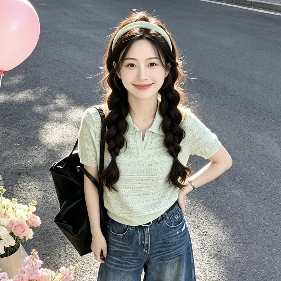 정가 실사 새로운 한 부서 부드러운 바람 폴로 칼라 홀로우 아웃 니트 스웨터 다용도 슬림해 보이는 티셔츠 맨위 이미지 5