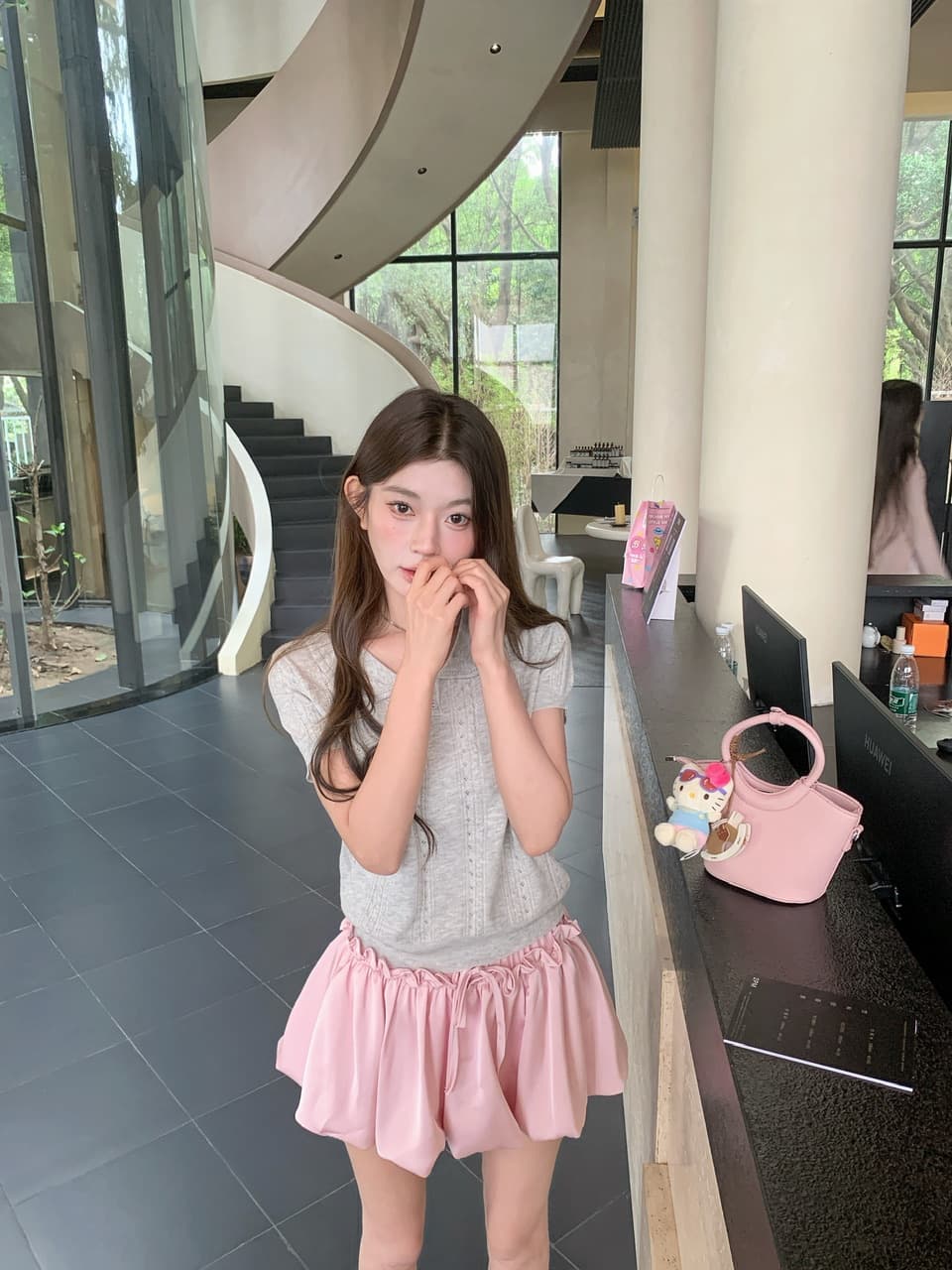정가 실사 한 부서 부드러운 바람 베이비 칼라 니트 맨위 얕은 카드 색상 꽃밭 미니 스커트 세트 상세 이미지 17