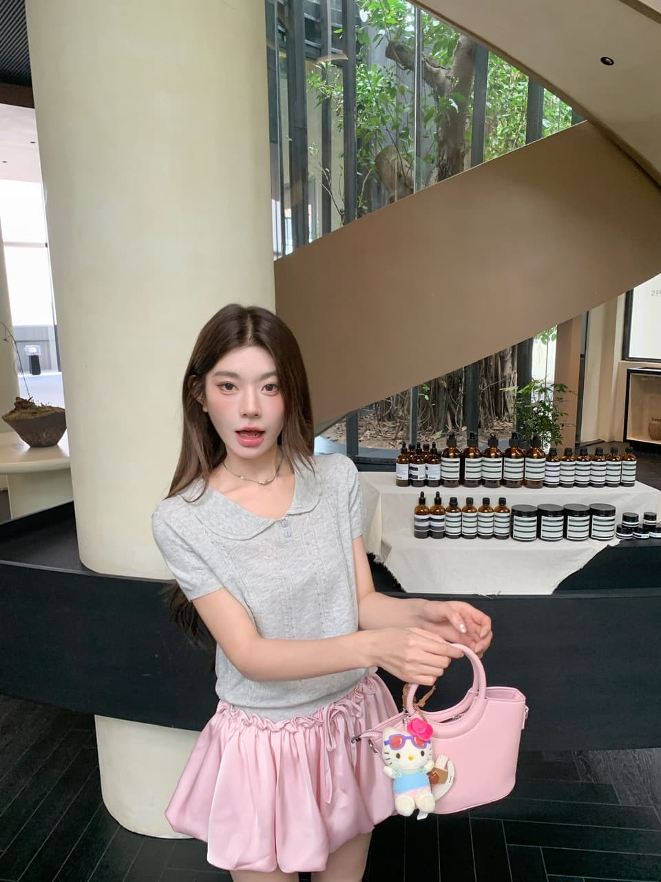 정가 실사 한 부서 부드러운 바람 베이비 칼라 니트 맨위 얕은 카드 색상 꽃밭 미니 스커트 세트 상세 이미지 25