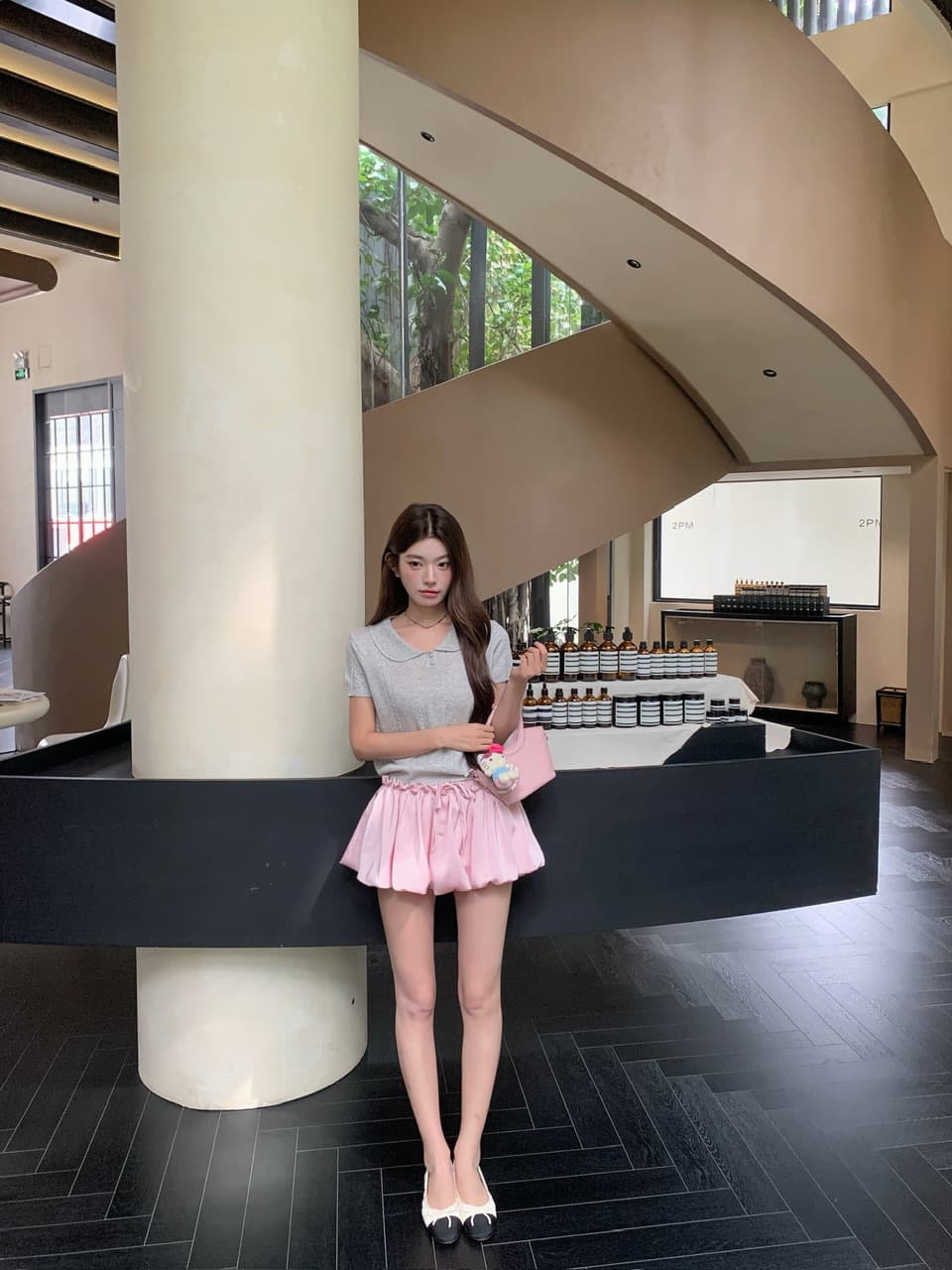 정가 실사 한 부서 부드러운 바람 베이비 칼라 니트 맨위 얕은 카드 색상 꽃밭 미니 스커트 세트 상세 이미지 30