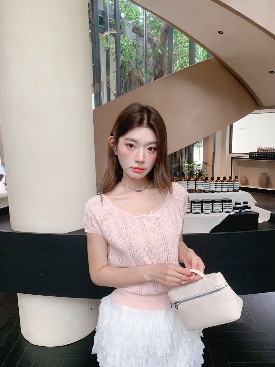 정가 실사 여름 달콤한 자매 u 칼라 나비 매듭 니트 반팔 여성 몸매 가꾸기 홀로우 아웃 자카드 작은 키 티셔츠 상세 이미지 28