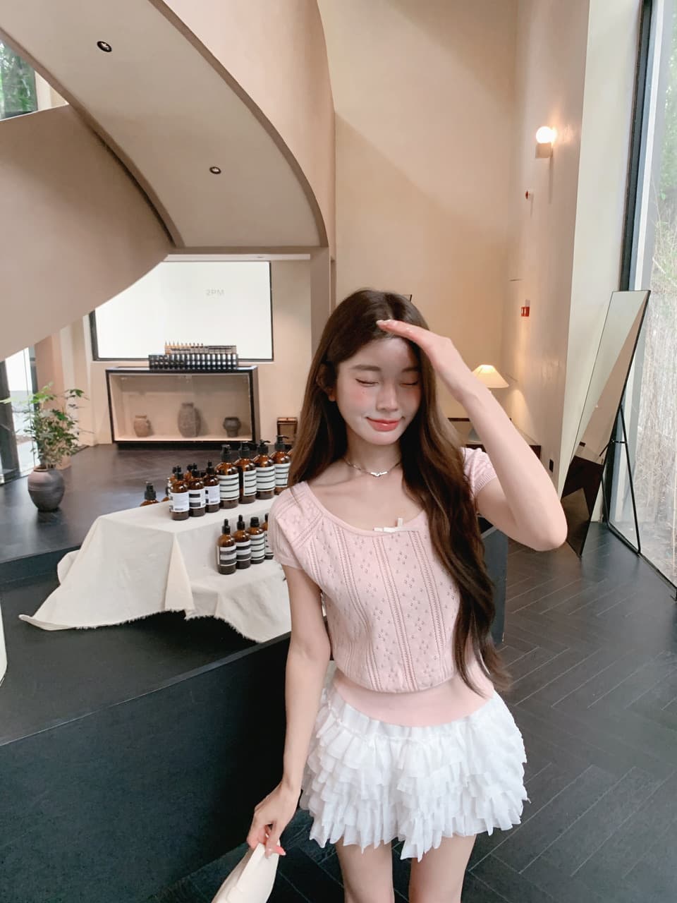 정가 실사 여름 달콤한 자매 u 칼라 나비 매듭 니트 반팔 여성 몸매 가꾸기 홀로우 아웃 자카드 작은 키 티셔츠 상세 이미지 33