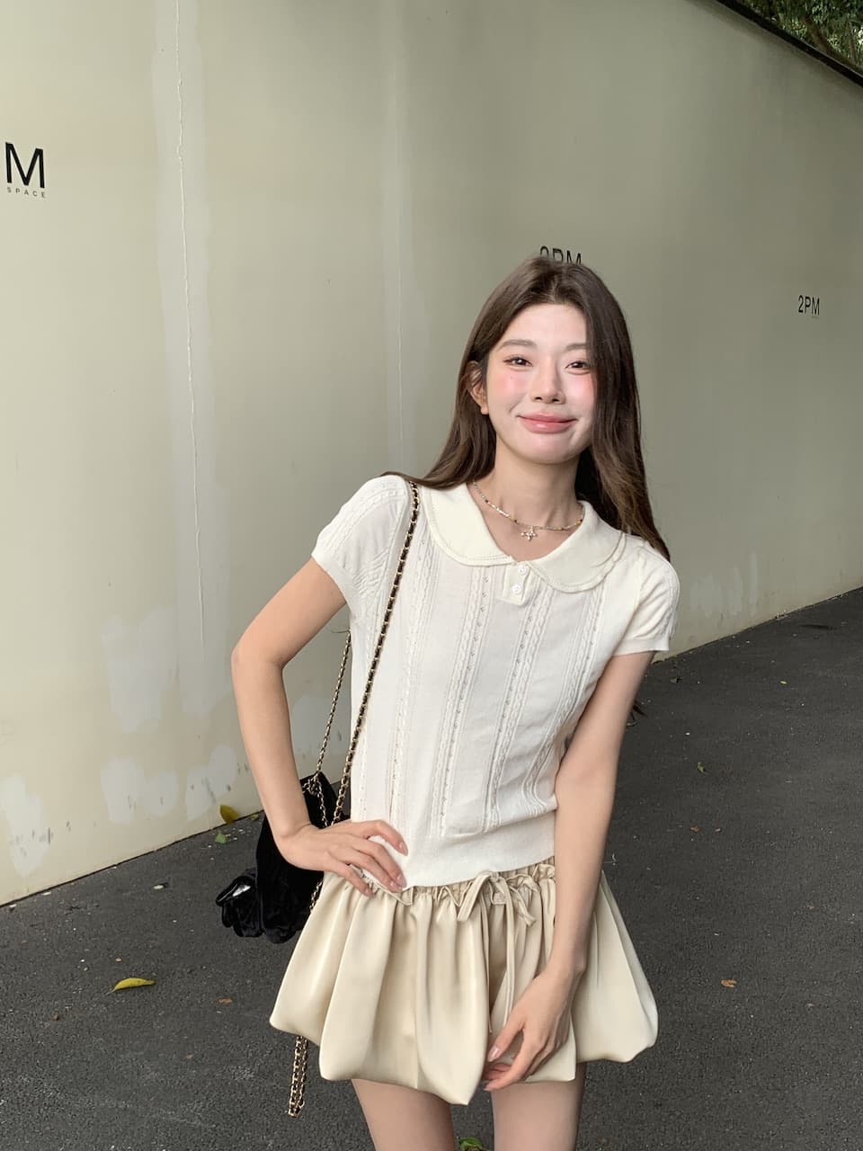 정가 실사 새로운 부드러운 한 부서 소녀 바람 기타 색상 베이비 칼라 반팔 니트 맨위 이미지 3