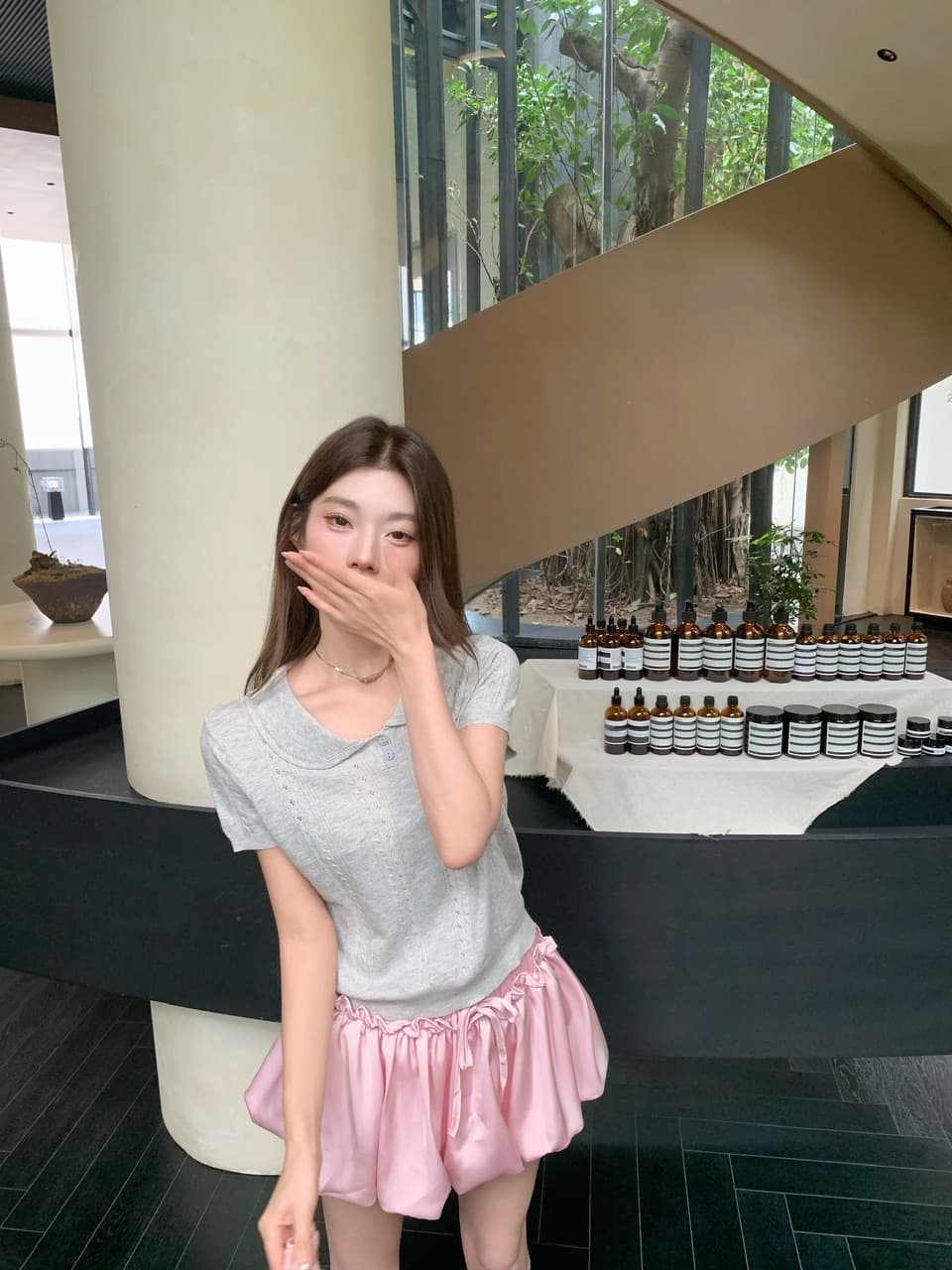 정가 실사 새로운 부드러운 한 부서 소녀 바람 기타 색상 베이비 칼라 반팔 니트 맨위 상세 이미지 11