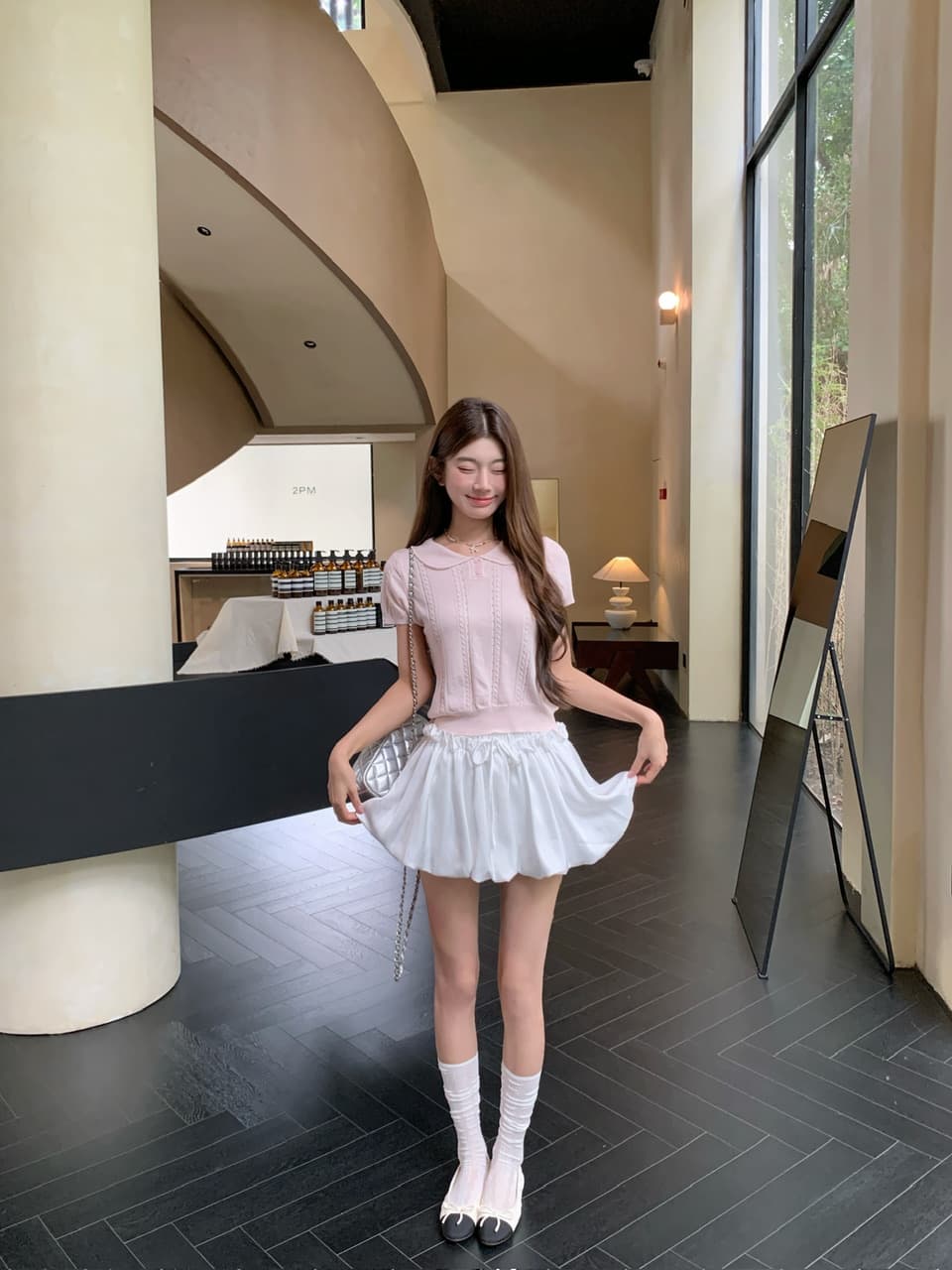 정가 실사 새로운 부드러운 한 부서 소녀 바람 기타 색상 베이비 칼라 반팔 니트 맨위 상세 이미지 28