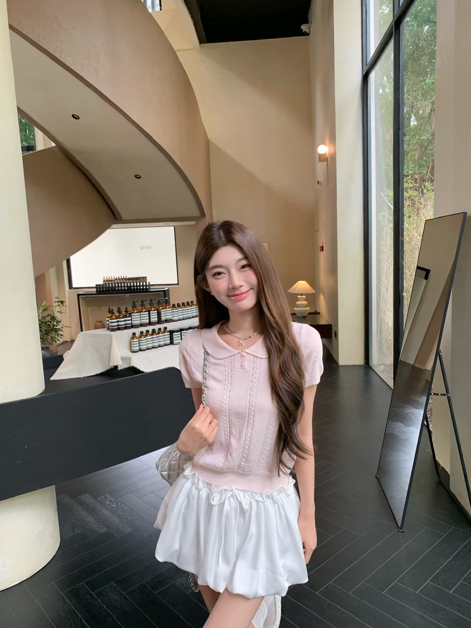 정가 실사 새로운 부드러운 한 부서 소녀 바람 기타 색상 베이비 칼라 반팔 니트 맨위 상세 이미지 29