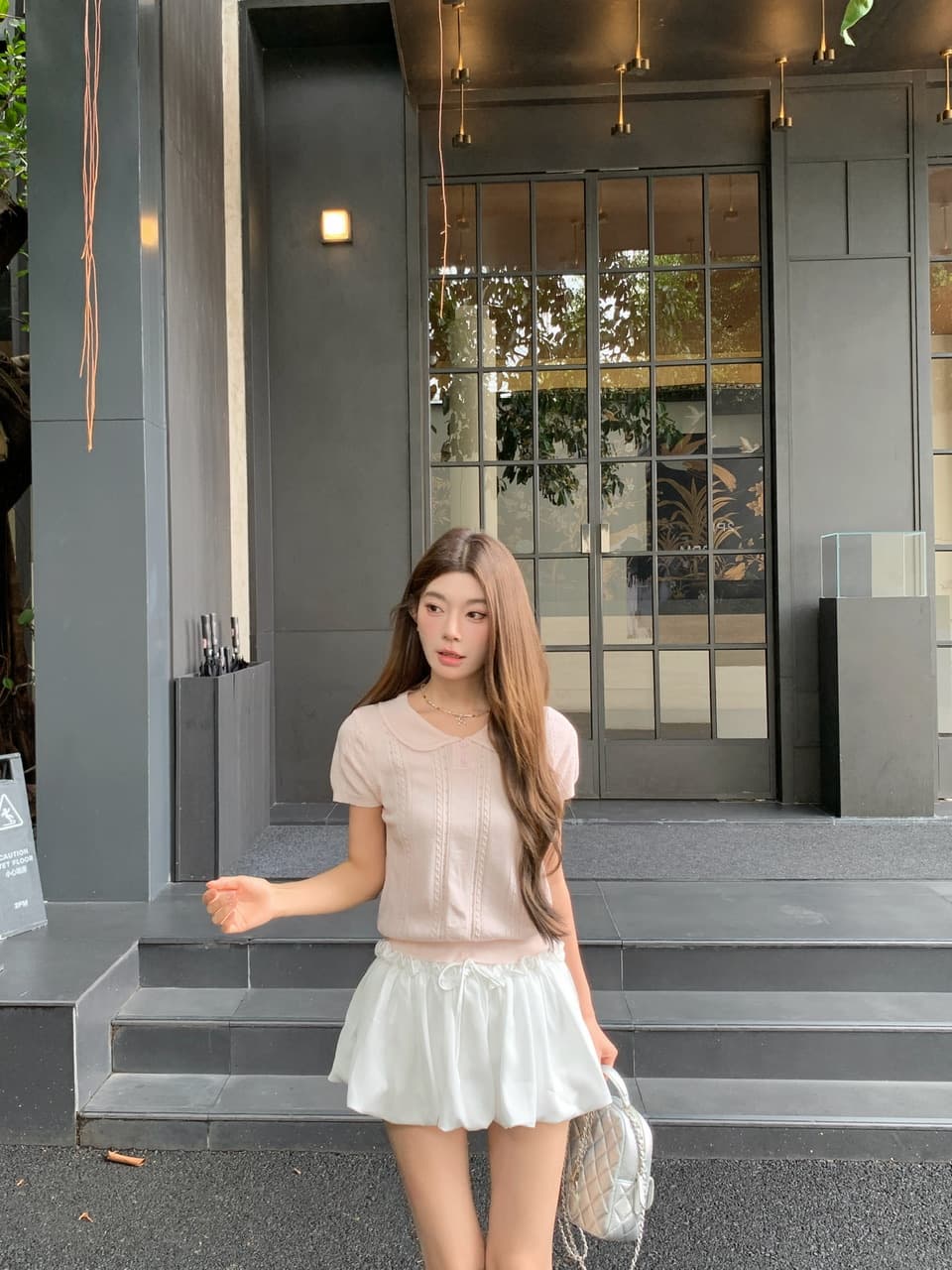 정가 실사 새로운 부드러운 한 부서 소녀 바람 기타 색상 베이비 칼라 반팔 니트 맨위 상세 이미지 33
