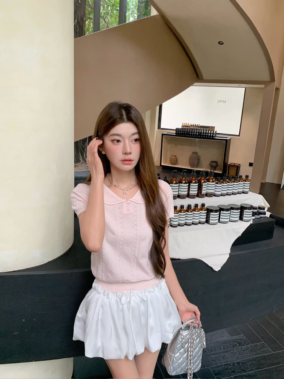 정가 실사 새로운 부드러운 한 부서 소녀 바람 기타 색상 베이비 칼라 반팔 니트 맨위 상세 이미지 38