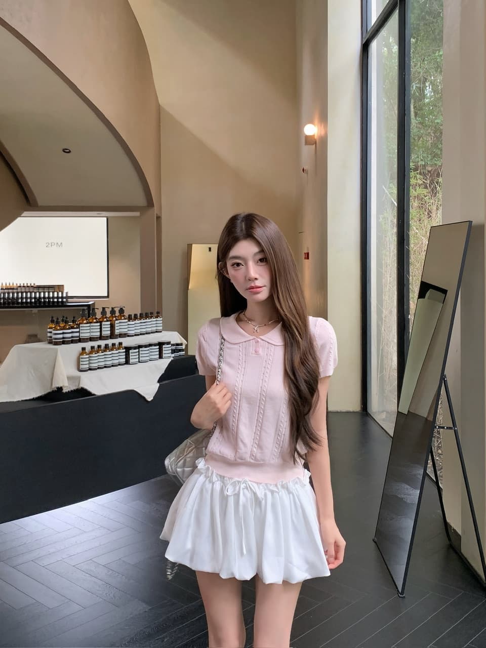 정가 실사 새로운 부드러운 한 부서 소녀 바람 기타 색상 베이비 칼라 반팔 니트 맨위 상세 이미지 41