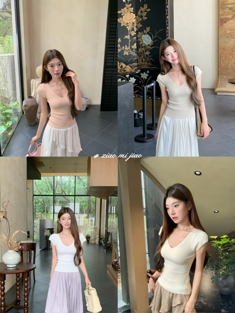 정가 실사 새로운 기타 색상 작은 키 슬림해 보이는 허리 수축 니트 티셔츠