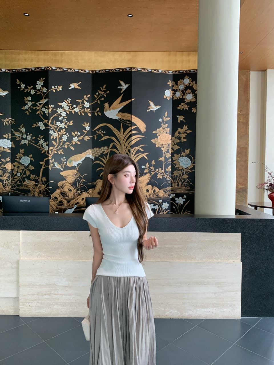 정가 실사 새로운 기타 색상 작은 키 슬림해 보이는 허리 수축 니트 티셔츠 이미지 4