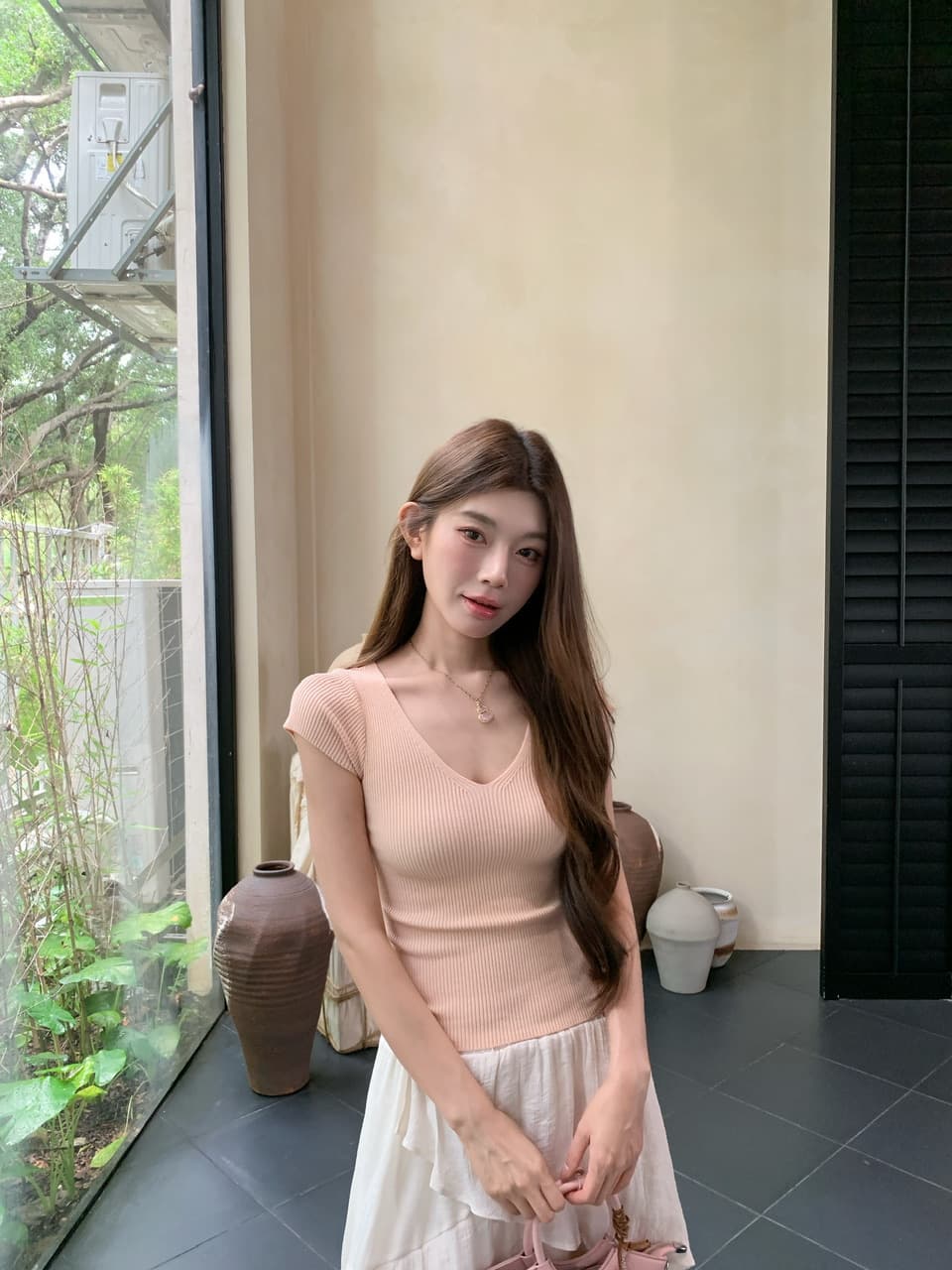 정가 실사 새로운 기타 색상 작은 키 슬림해 보이는 허리 수축 니트 티셔츠 상세 이미지 11
